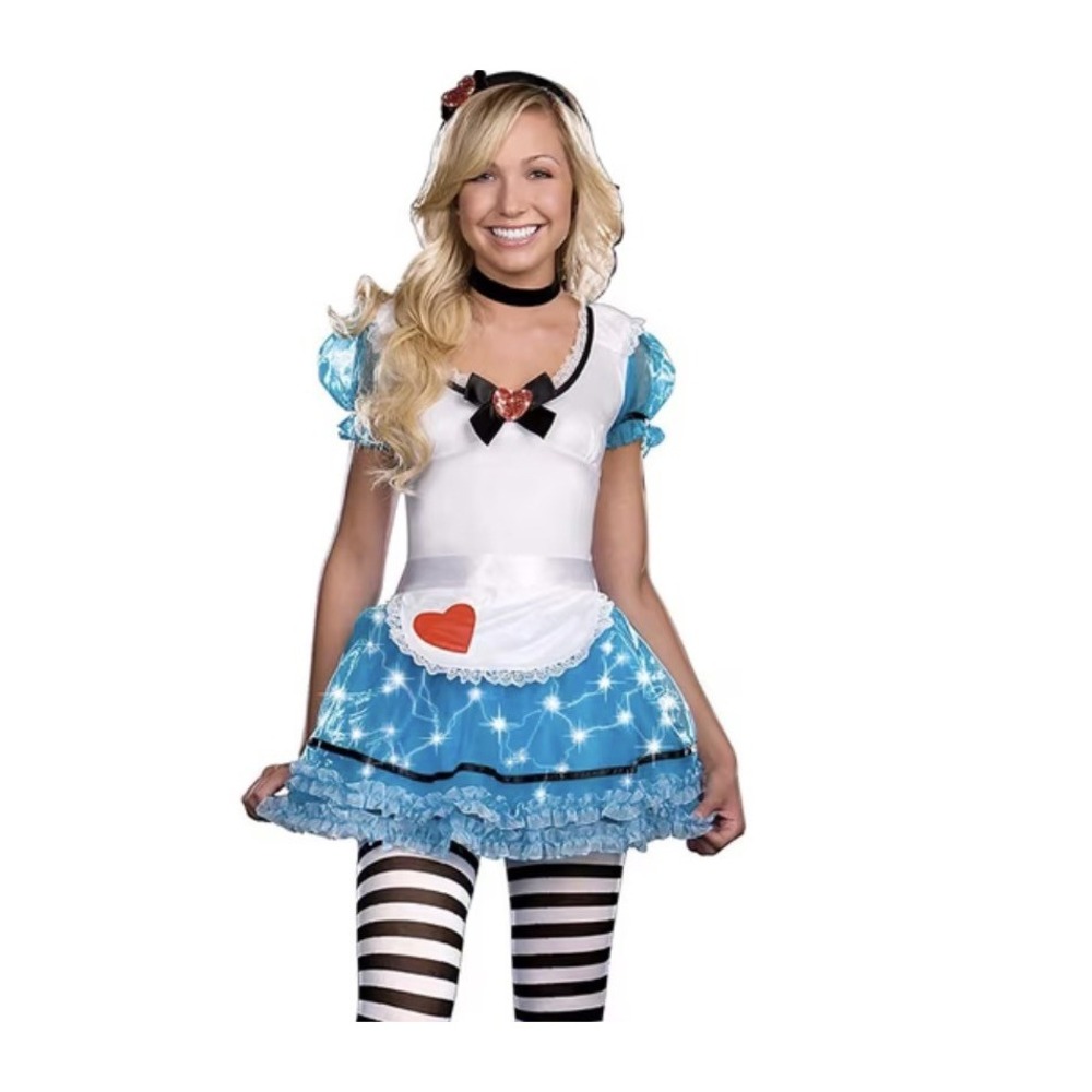 Alice wonderland LIGHTS UP costume DREAMGIRLS XS Dress Apron Headband Neckband